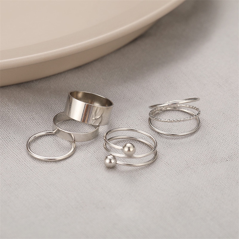 5pcs / Set Cincin Multilayer Model Terbuka Bahan Alloy Untuk Wanita