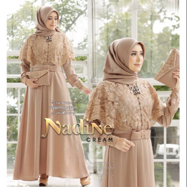 PO bisa request size Baju muslim gamis brukat cream nadine ayyanameena size big