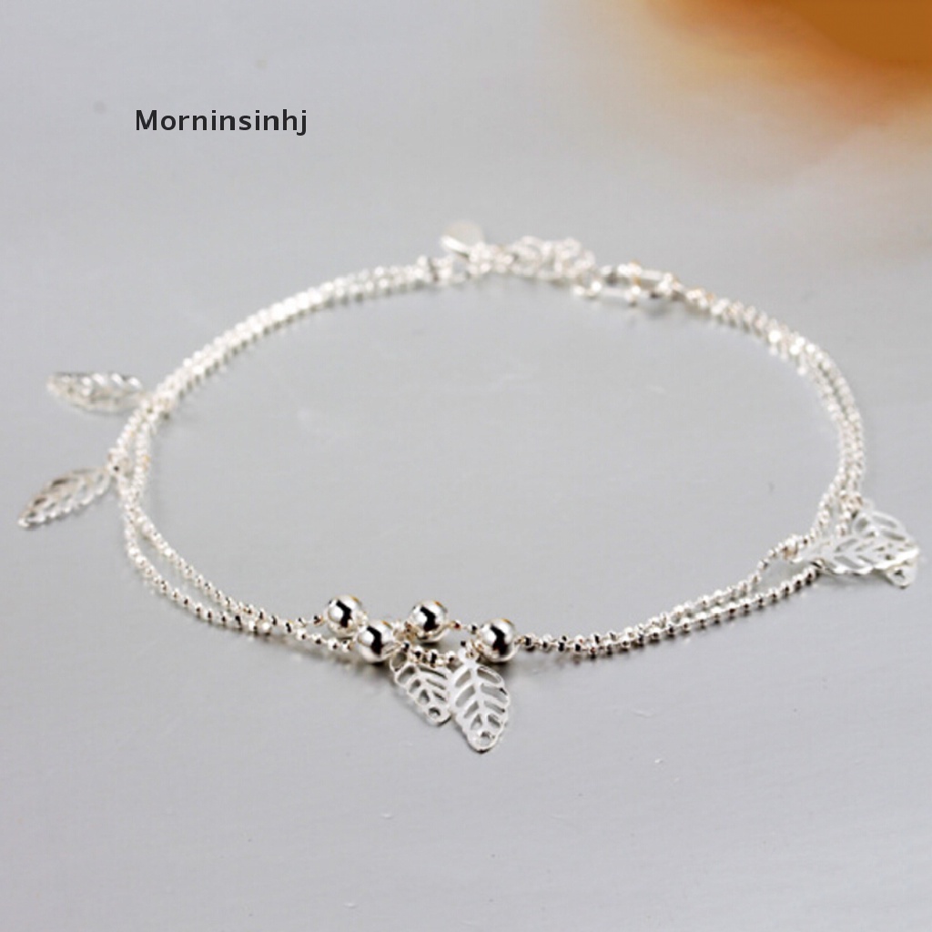 Mornin Gelang Kaki Lapis Perak Wanita Daun Ankle Bracelet Bead Anklets id