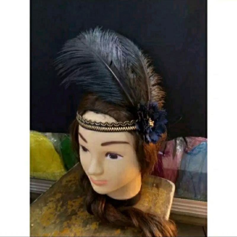 Headpiece Great Getsby Bunga 02-Headband Pesta Bulu Halus