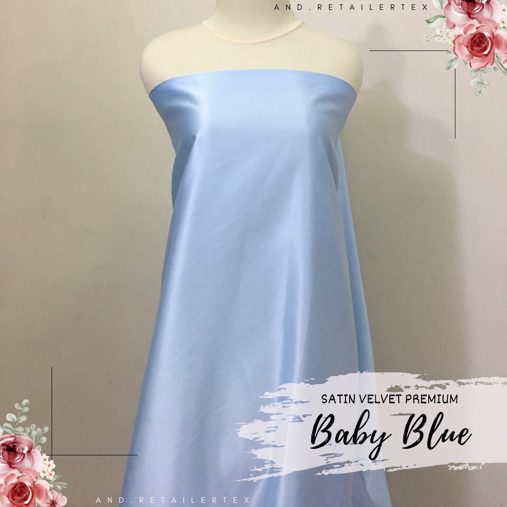 Kain Satin Velvet Premium Warna Baby Blue Bahan Seragaman Bahan Furing Bisa untuk Background Backdrop Foto Produk