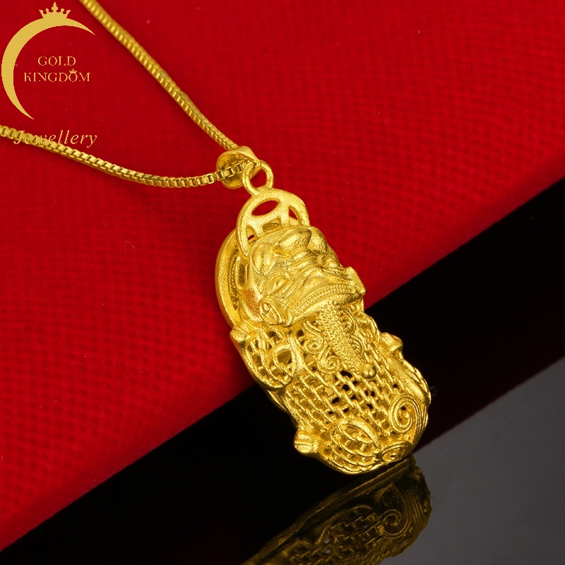 Kalung Emas Asli Kadar 375 Dengan Liontin Pixiu 3D Model Hollow Untuk Pria