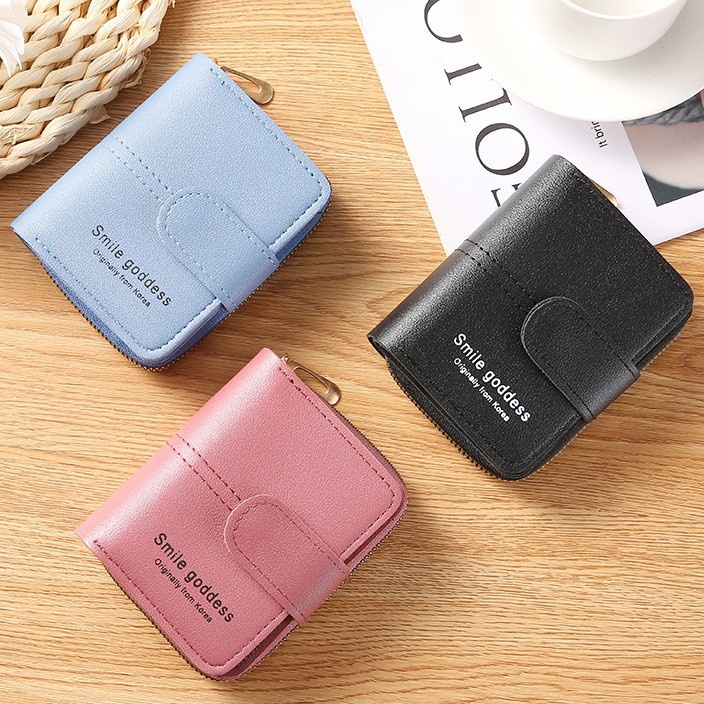 TASBLUE Dompet Wanita Mode Korea Dompet Wanita Kecil Berkualitas Tinggi  878  Dompet Wanita Murah  Ritsleting Kulit Asli  Dompet Kartu Lipat Pendek  Dompet Mini  Fashion Wanita Impor Korea