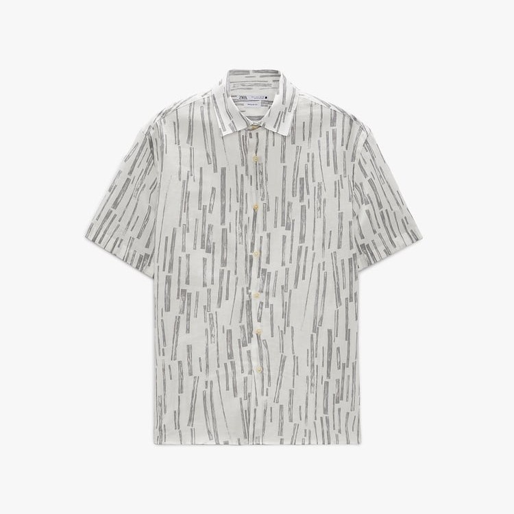 ZARA Man Kemeja Hem Motif Gambar Linen Katun Pria - Original with Tag