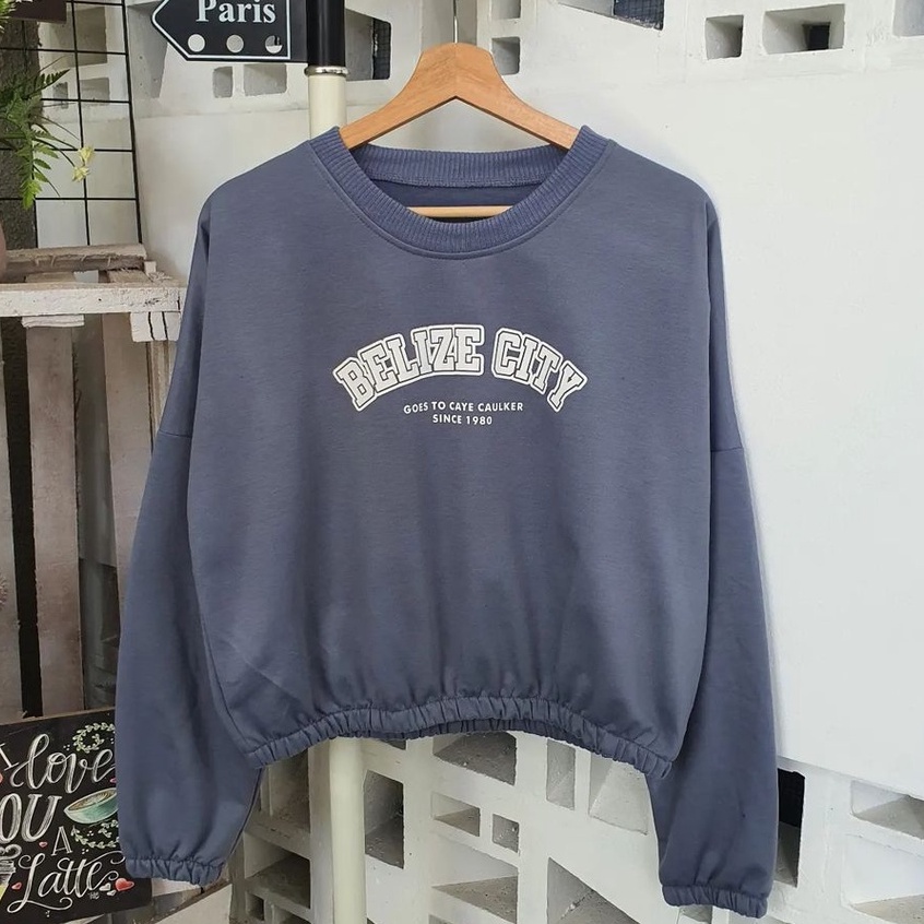 Belize City Croope Sweater Crop Bahan Fleece Atasan Baju Wanita Terbaru