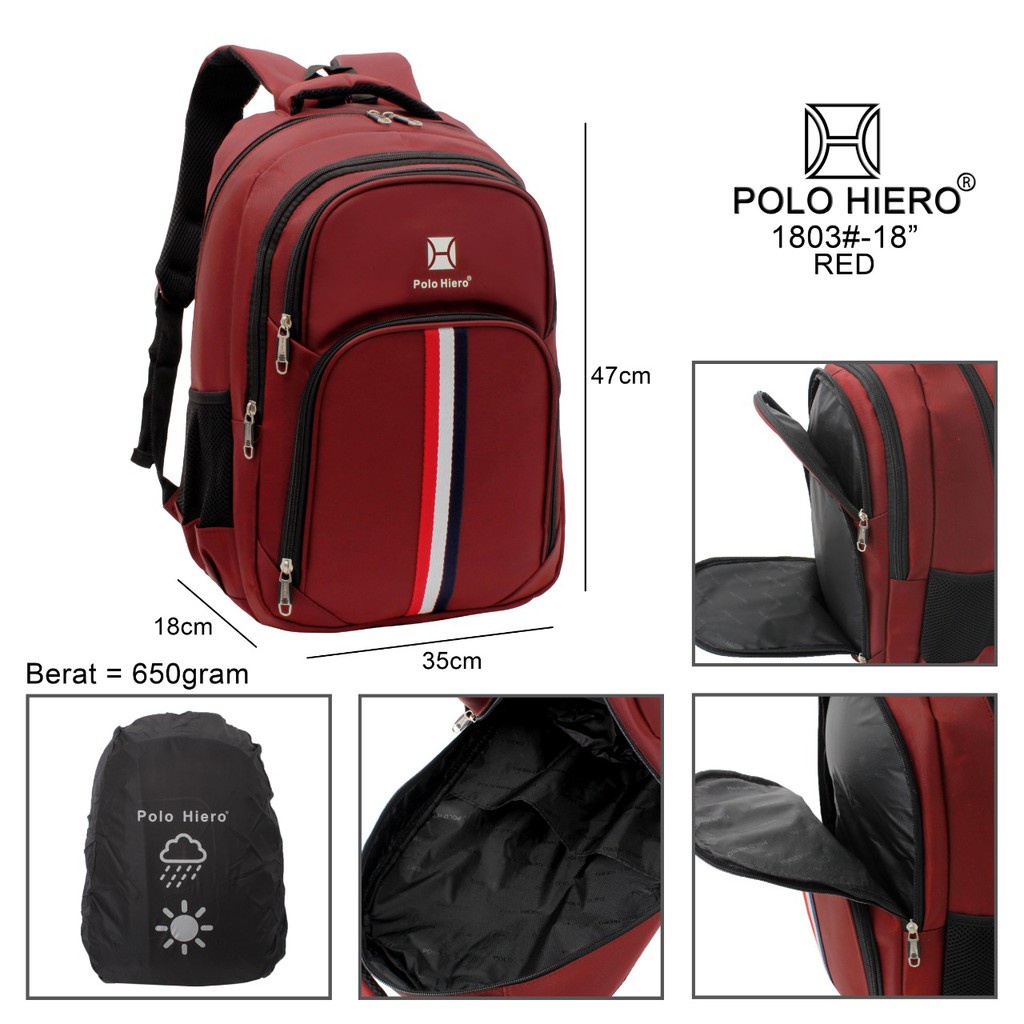 (RF) Tas Ransel Fashion Polo Hiero 1803 Tas Pria Laptop Ransel Import Sekolah (Free Rain Cover)