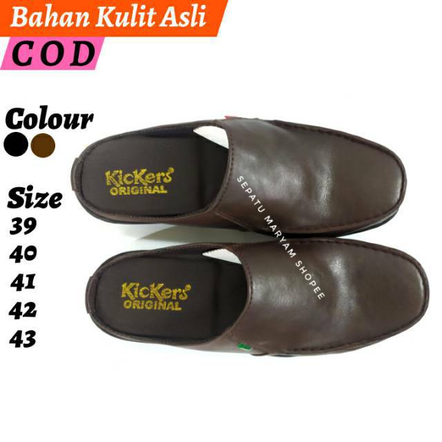 Sepatu Selop  Pria  Kulit  Asli Sandal  Slop Casual Cowok  