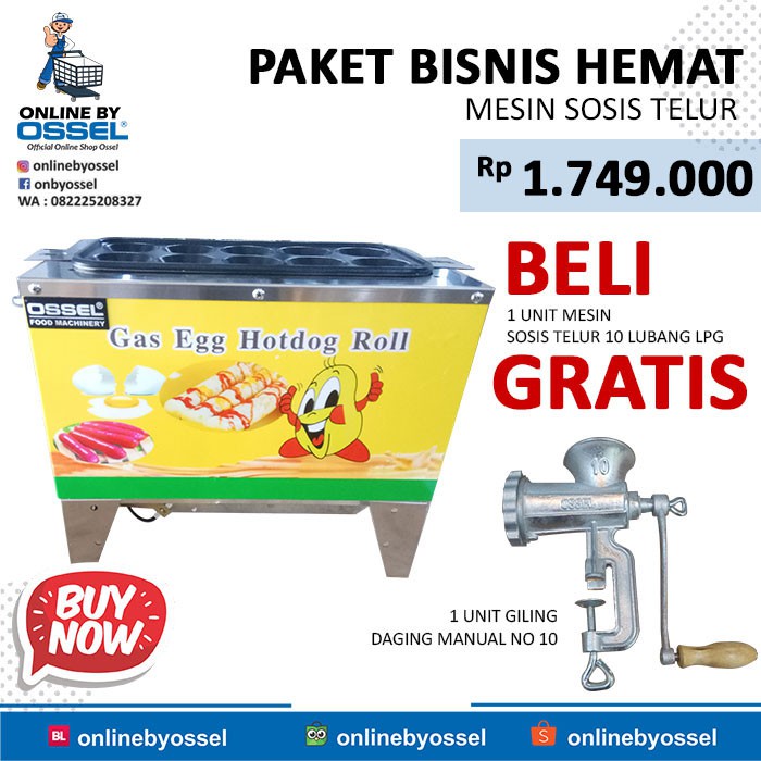 Mesin Sostel Sosis Telur 10 Lubang LPG GRATIS Giling Daging Manual No 10