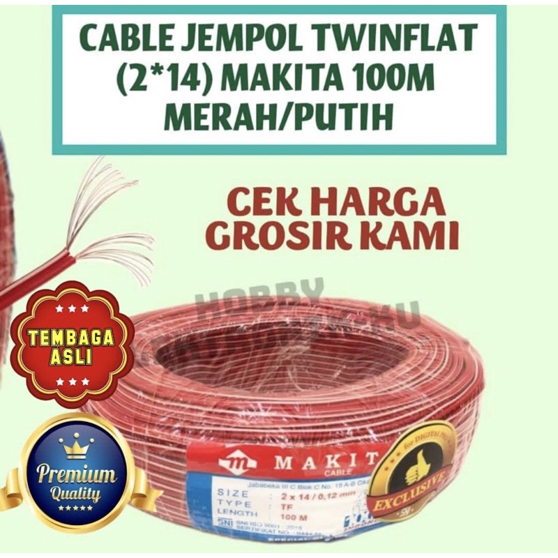 CABLE JEMPOL TWINFLAT (2x14) MAKITA 100M MERAH PUTIH