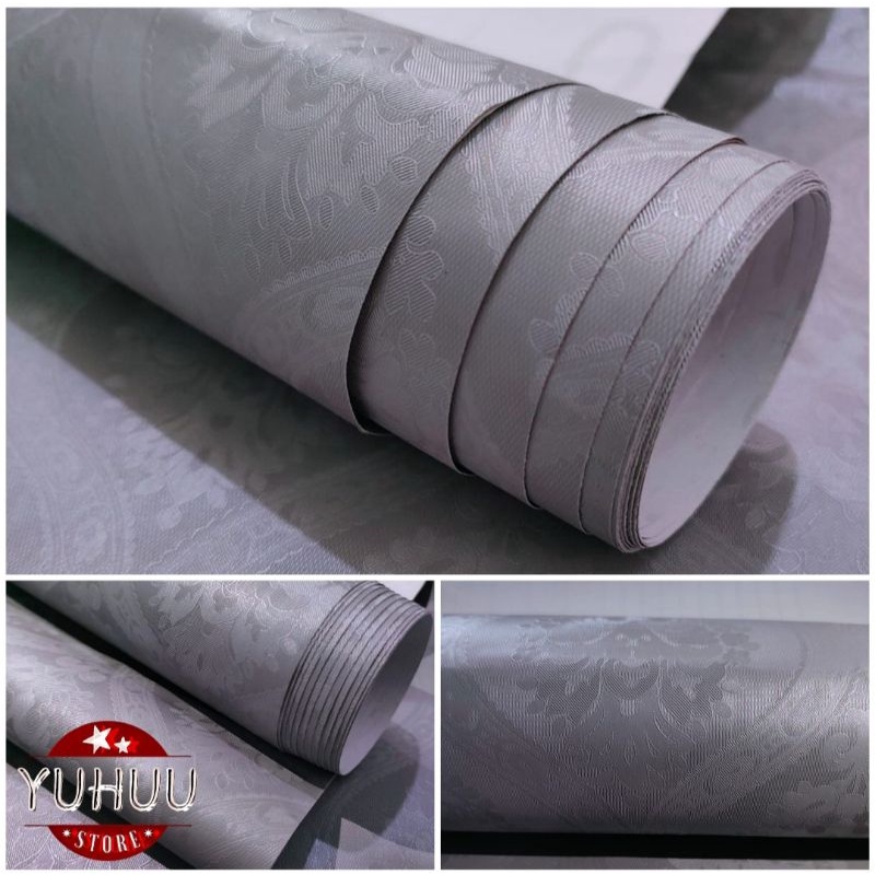 COD ( BAYAR DI TEMPAT ) Wallpaper Sticker Dinding Bertekstur Salur Daun Ungu Pink Putih Cream Biru Abu Hitam Navy Hijau Tosca Kuning Merah Coklat Salur Bunga Batik Batu Bata 3D Kotak Segitiga minimalis Baju Celana Sendal Kaos Gamis Celana Dalam Kosmetik-abu batik