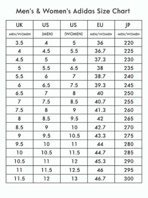 size chart adidas women