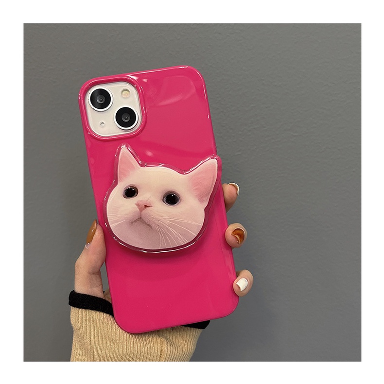 Case Pelindung Warna Permen Gloss Dengan Holder Kucing Untuk IPhone 14 7 8 SE 2020 7P / 8Plus X XS XR 11 12 13 Mini Pro Max