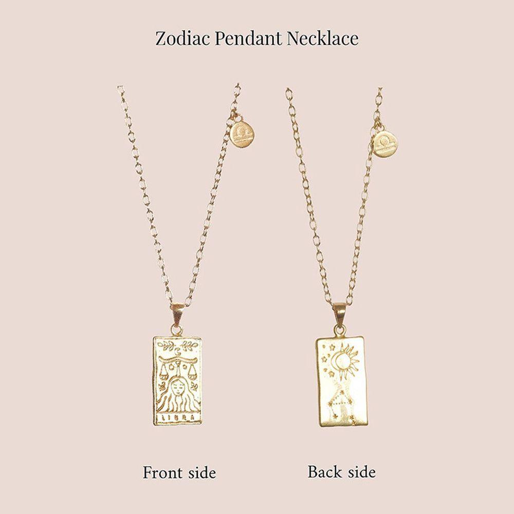 Kalung Leher Bentuk Kotak Desain 12 Zodiak Bahan Stainless Steel Gaya Korea Untuk Wanita