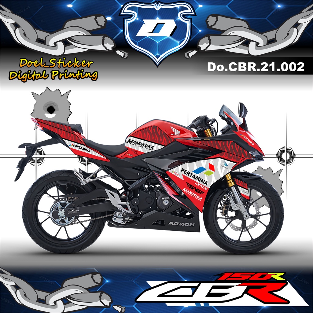 STRIPING CBR 2021 - STICKER STRIPING VARIASI HONDA CBR 150R NEW 2021 MOTIF MANDALIKA RACING 02