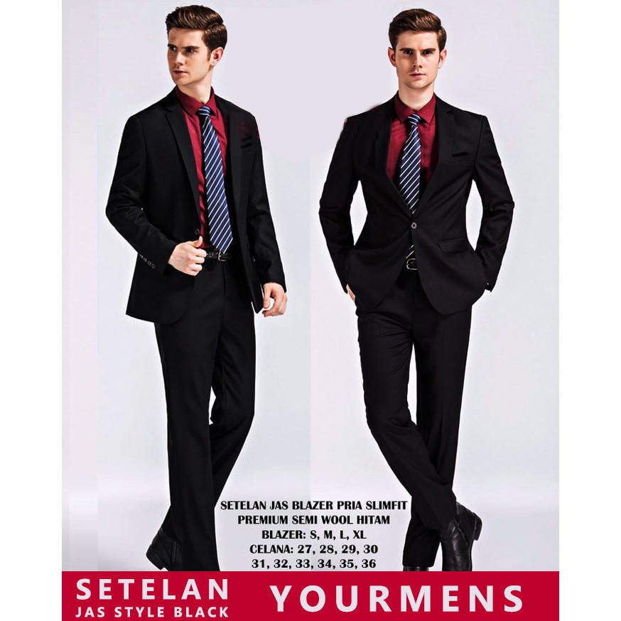 PAKET SETELAN JAS CASUAL BLACK 3in1 - SETELAN JAS KERJA FORMAL WARNA HITAM SLIMFIT ORIGINAL NIKAYU