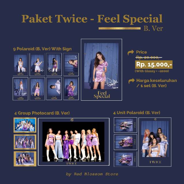 Paket Twice - Feel Special B Version Photocard Polaroid with signed autograph signature