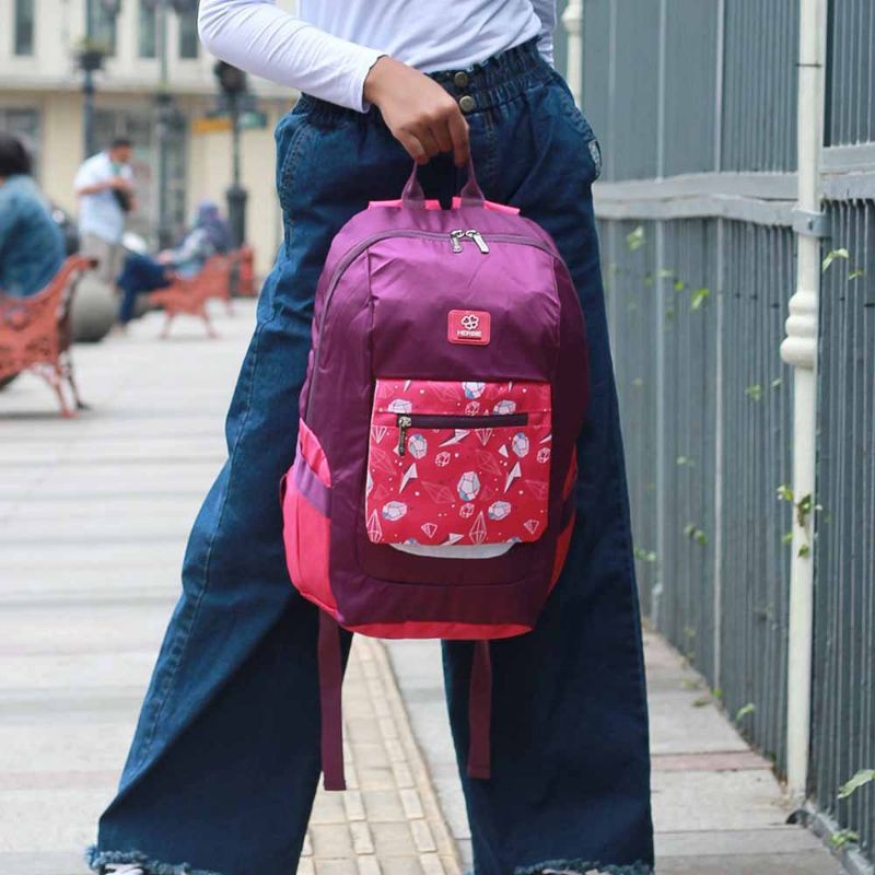 Herbie - Tas Backpack Wanita Terbaru Ungu Kombinasi Pink | Tas Ransel Cantik | Tas Sekolah Kerja Kekinian Cewek Style Milenial High Quality Bahan Cordura