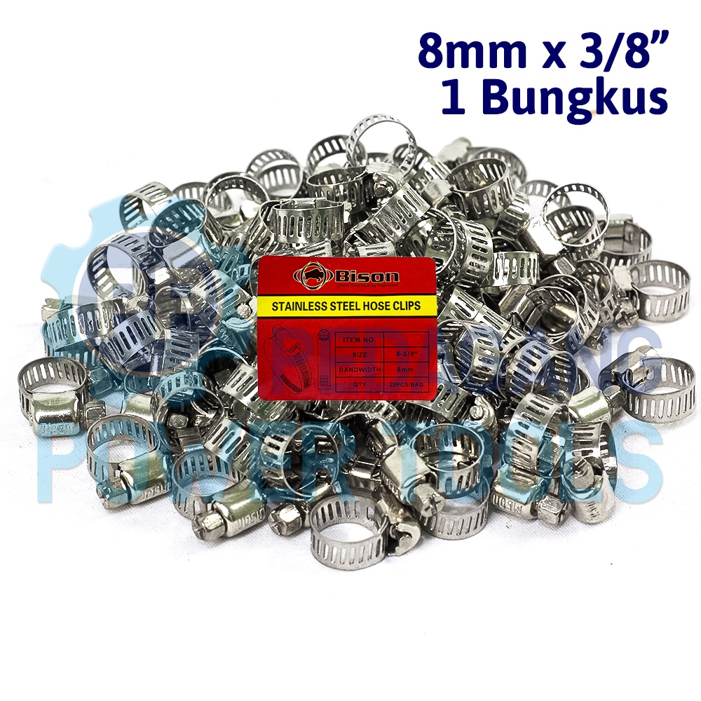 BISON 100 PCS KLEM SELANG 3/8&quot; INCH STAINLESS STEEL HOSE CLAMP CLIPS