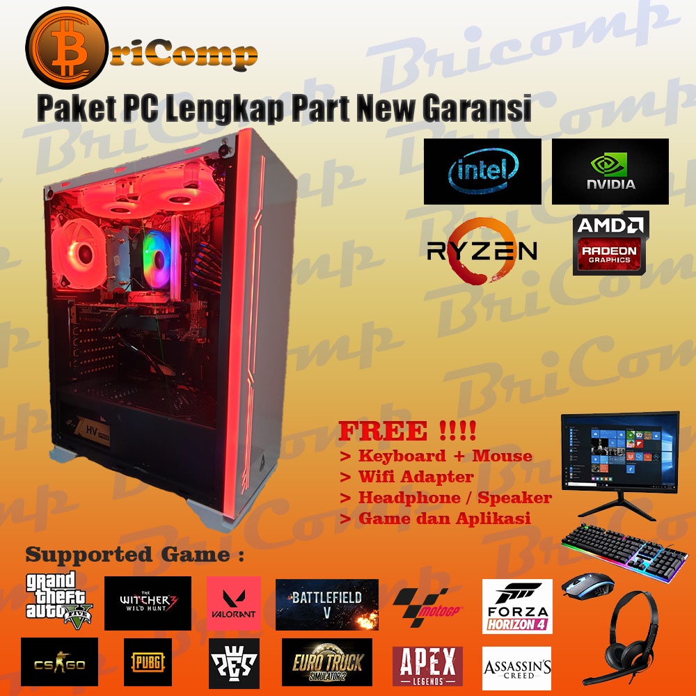 PC Gaming Design Lengkap Monitor 19 inch Core i7 3770 GTX 1050ti
