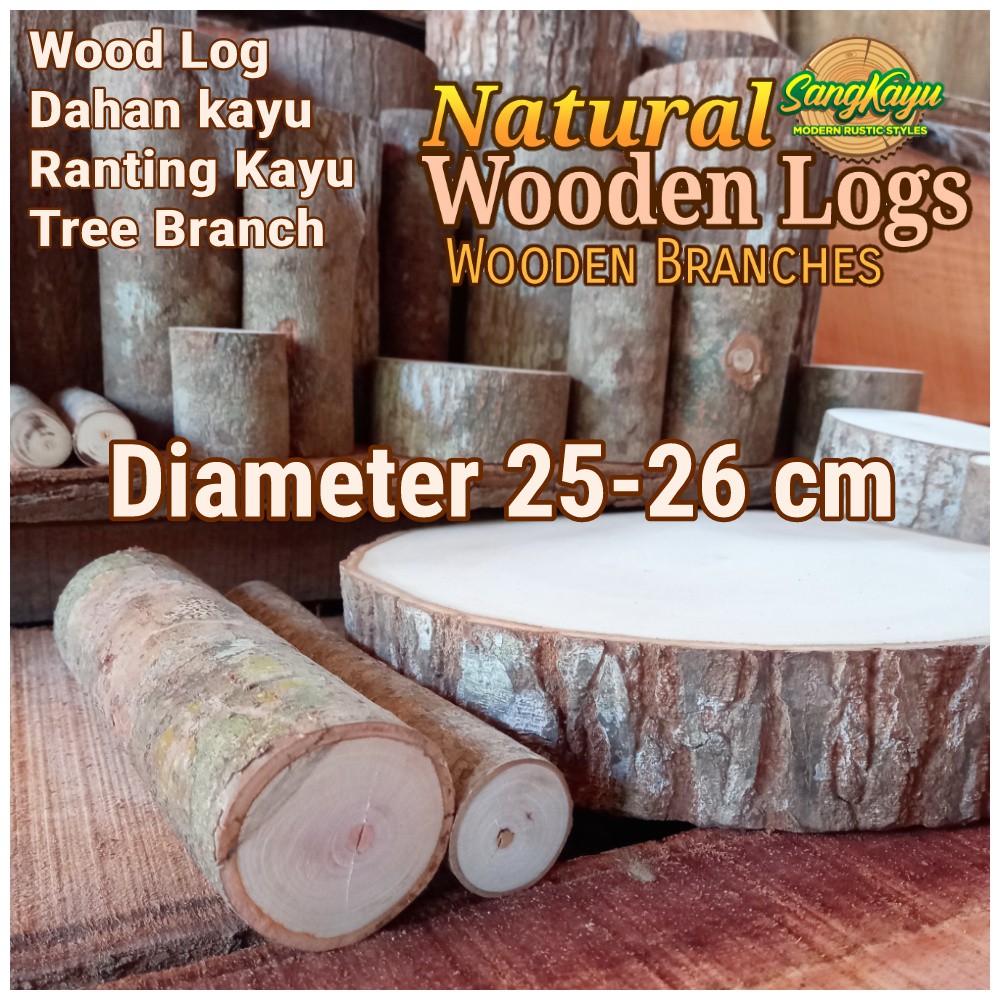 Kayu log kayu Dm 25-26 cm talenan bahan meja samping dekorasi hiasan