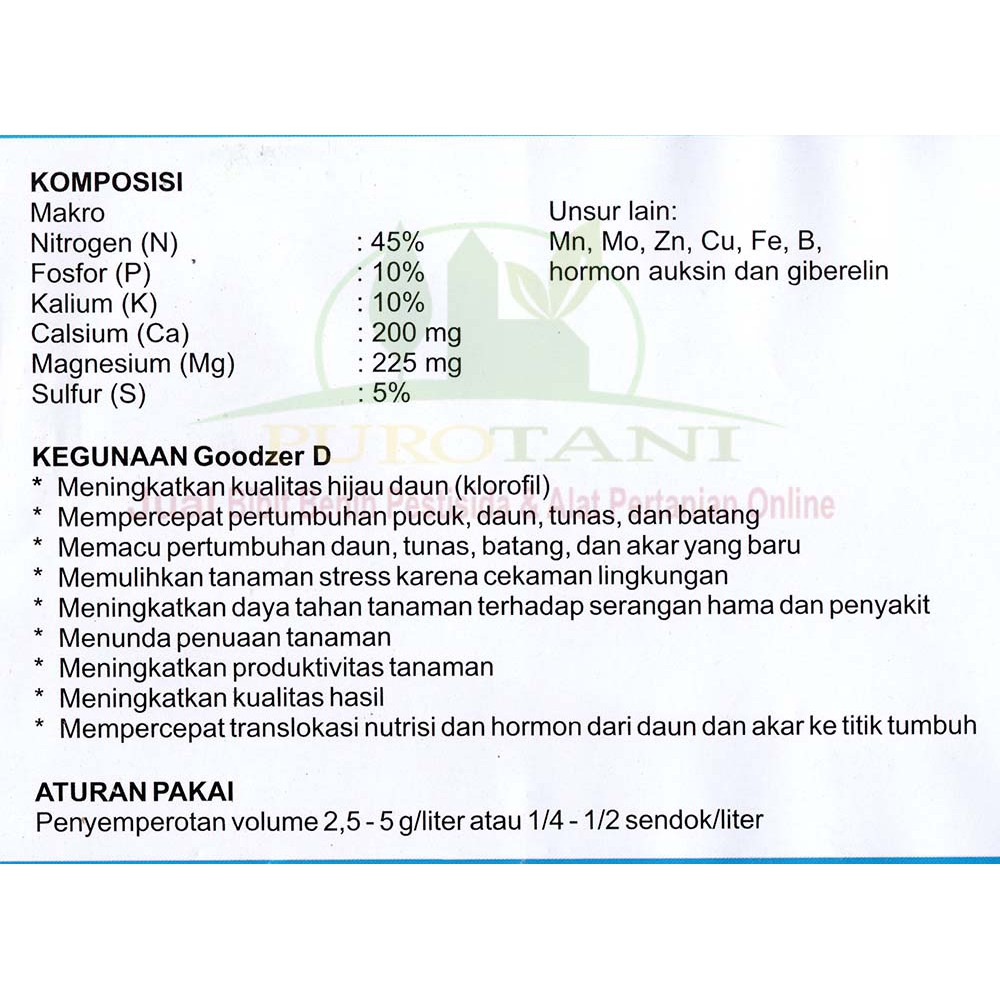 Nutrisi Tanaman Lengkap Goodzer D PLus ZPT &amp; Hormon