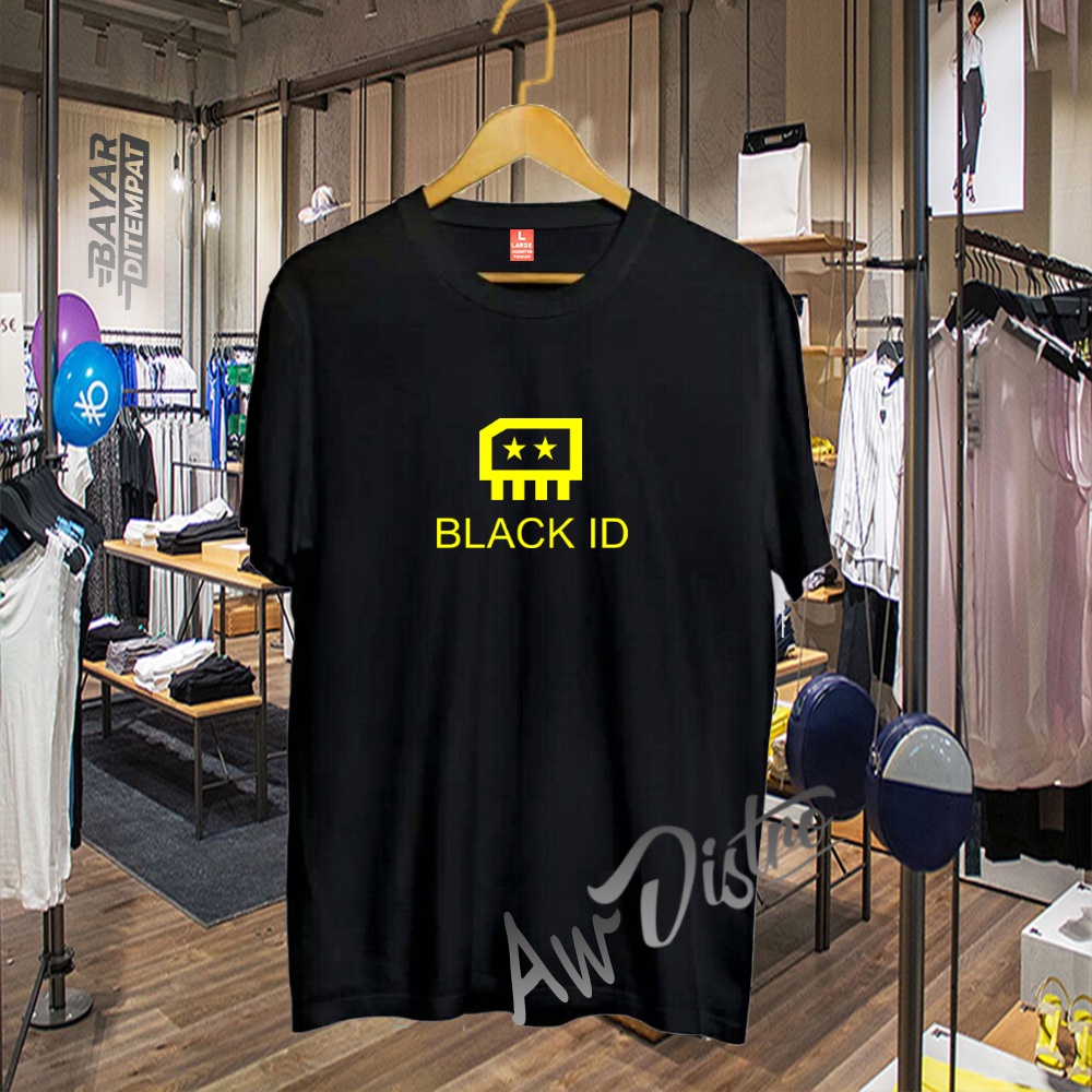 COD Baju Kaos Distro Black ID Yellow Premium Quality Lengan Pendek Kaos Tulisan Kaos Kata-Kata Kaos Sablon