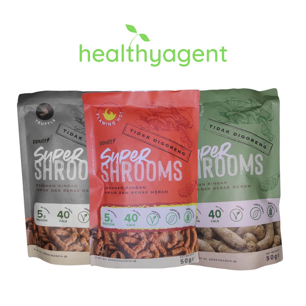 

ppuff! Supershrooms All Varian 50gr Snack Diet Gluten Free no MSG Jamur Beras Merah