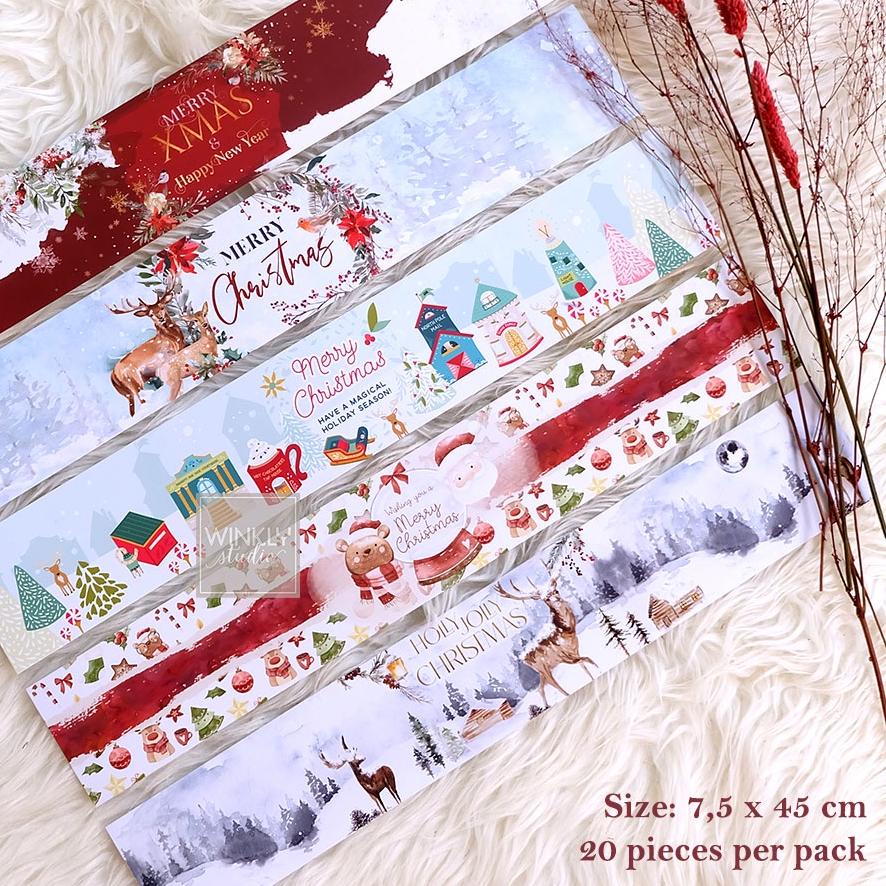

Terlaris 20pcs LONG Paper BELT Christmas 2021 / Sabuk Kertas Parcel Natal / Label Panjang Hampers SL
