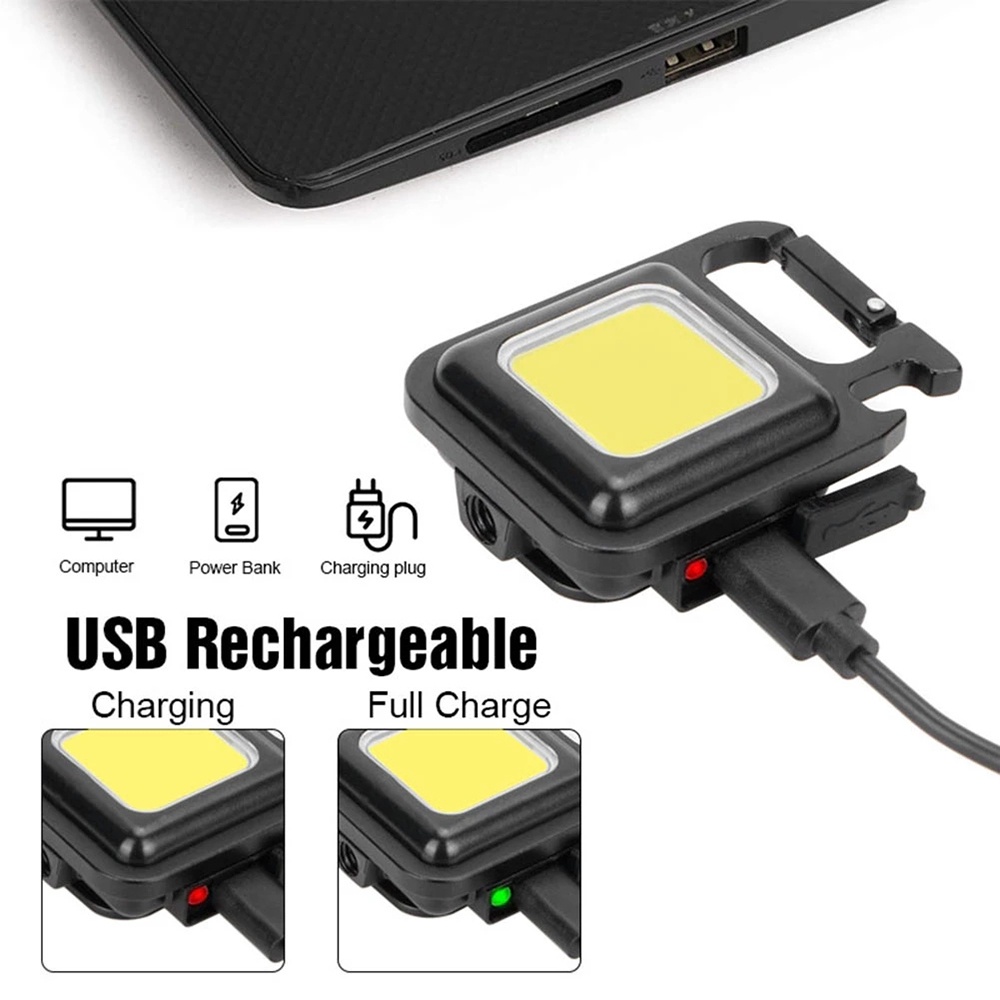 Gantungan Kunci Lampu LED Mini Portable Multifungsi USB Rechargeable Dengan Pembuka Botol Untuk Camping / Outdoor