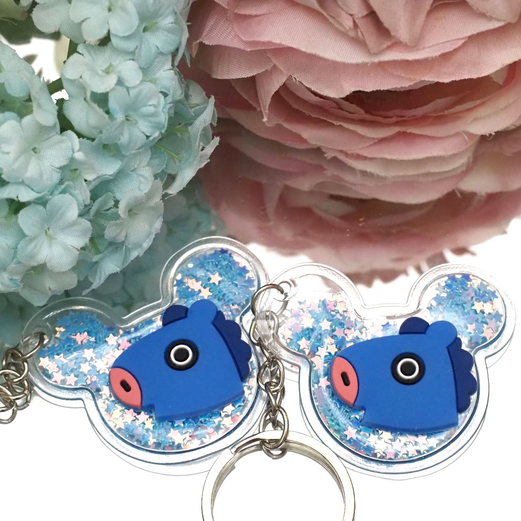 Gantungan Kunci BT21 Glitter Manik Manik Star 3D Karakter Timbul Bubble Bening Lucu Unik Karakter BTS-MANG