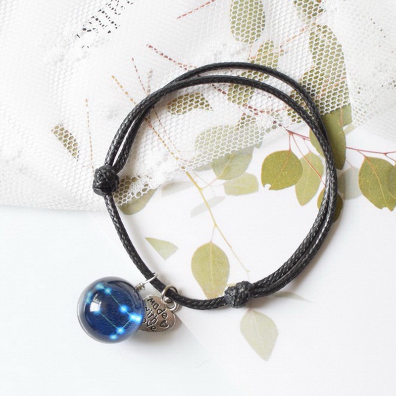 Gelang Tenunan Tangan adjustable Desain 12 Rasi Bintang Dan Tulisan love Untuk Pria Dan Wanita