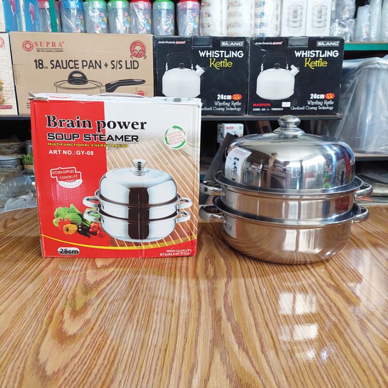 Panci Kukusan Soup Steamer Brain Power Stainless Steel Stenlis 28 cm