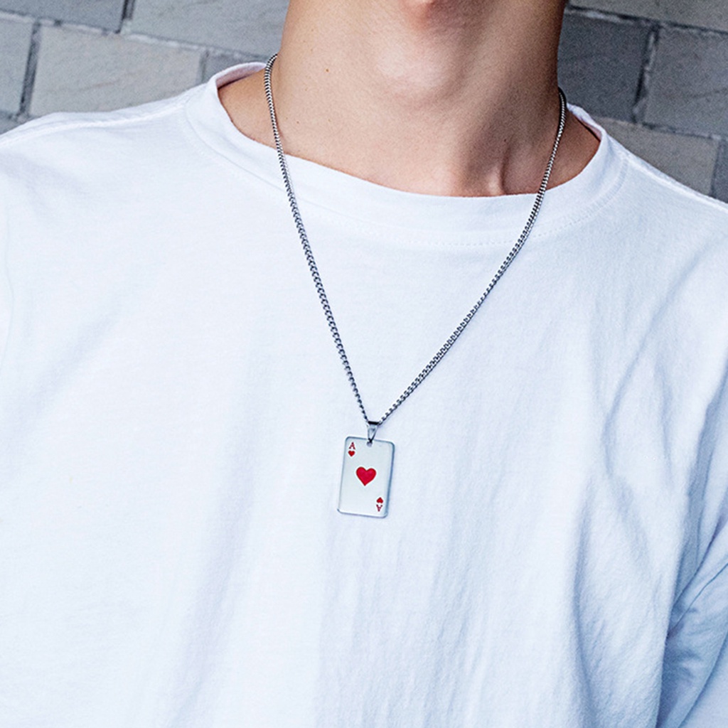 Hu Hu Hu Hu Hu Alat Bantu Pasang Kacamata♡ Kalung Dengan Liontin Bentuk Kartu Poker Sekop Hati Bahan Titanium Steel Untuk Harian