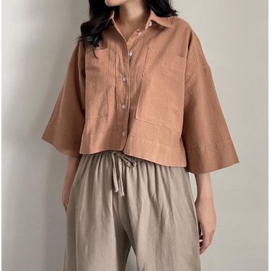 Kemeja Crop Linen oversize Kemeja Shirt Linen Outer Crop Linen