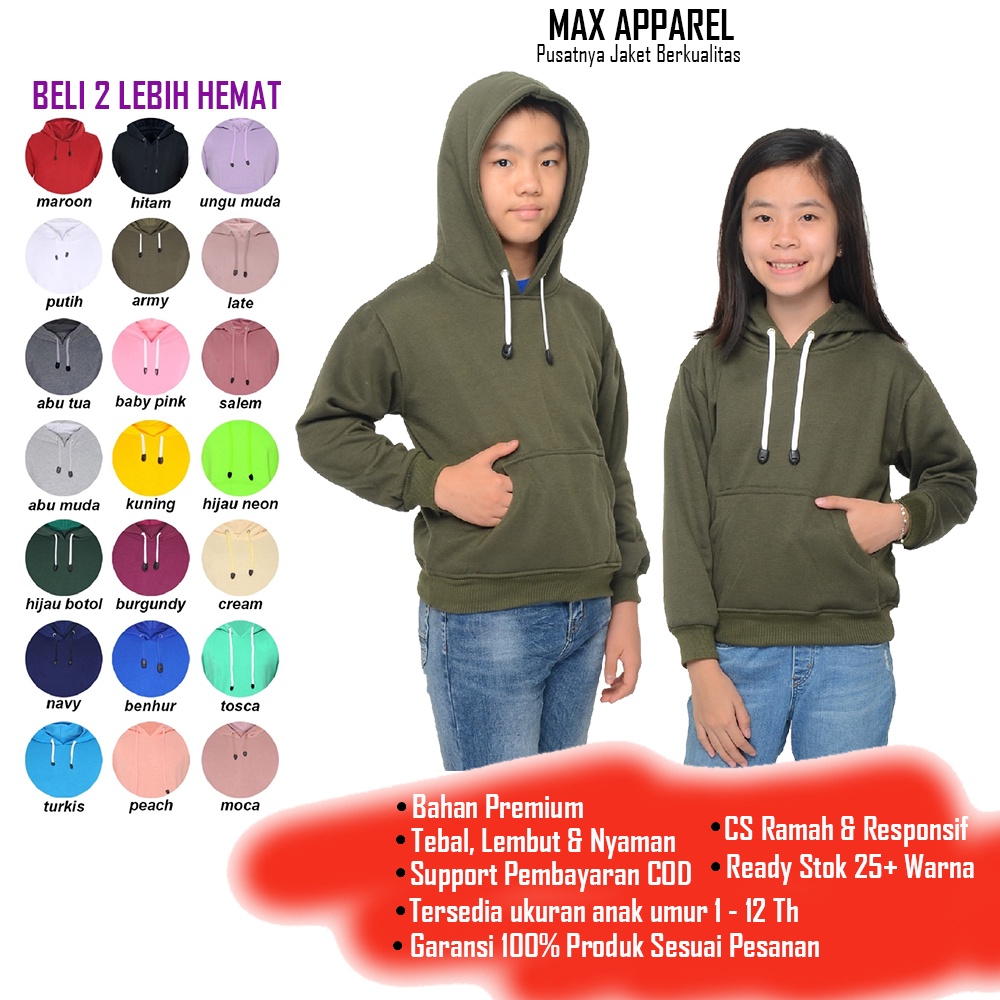 Jaket Hudi Switer Hodi Anak Anak Perempuan Laki Laki Cowok Cewek Kecil Branded Umur 1 2 3 4 5 6 7 8 