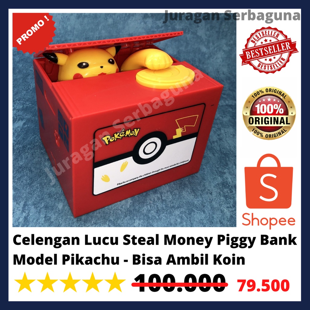 Celengan Lucu Steal Money Piggy Bank Model Pikachu - Bisa Ambil Koin