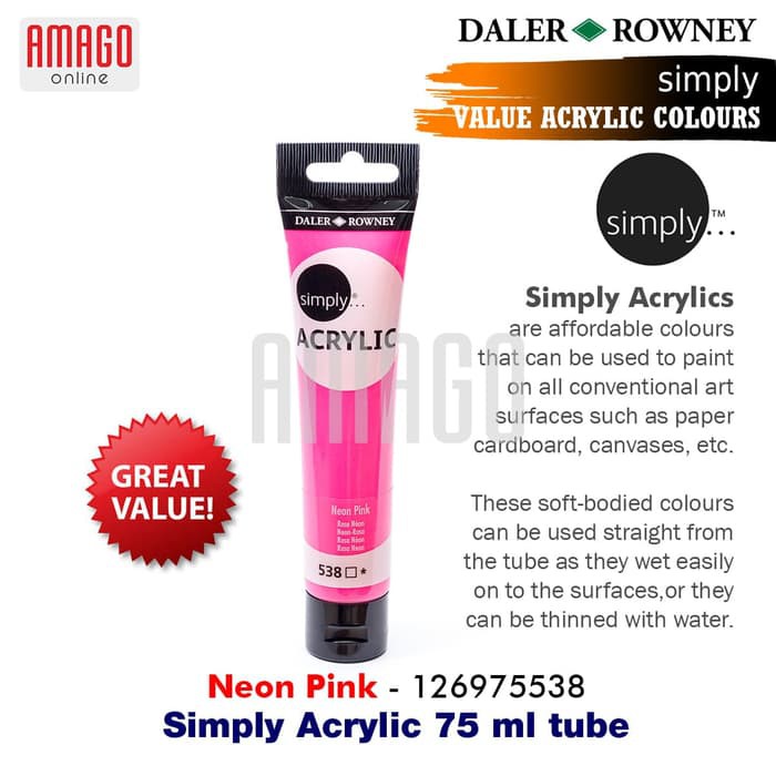 DALER-ROWNEY - SIMPLY ACRYLIC PAINT 75 ML - NEON PINK - 126975538