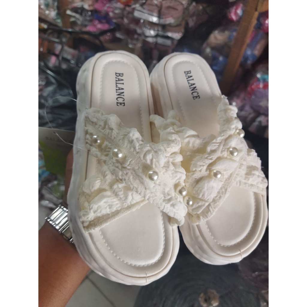 sandal selop perempuan dewasa tali silang kain mutiara import 000  (36-41) terbaru