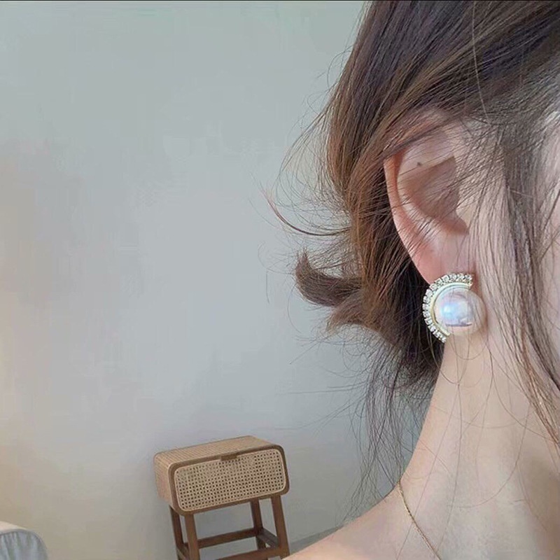 Sterling silver jarum Korea elegan Mutiara Berlian Imitasi sederhana all-match geometris telinga ant
