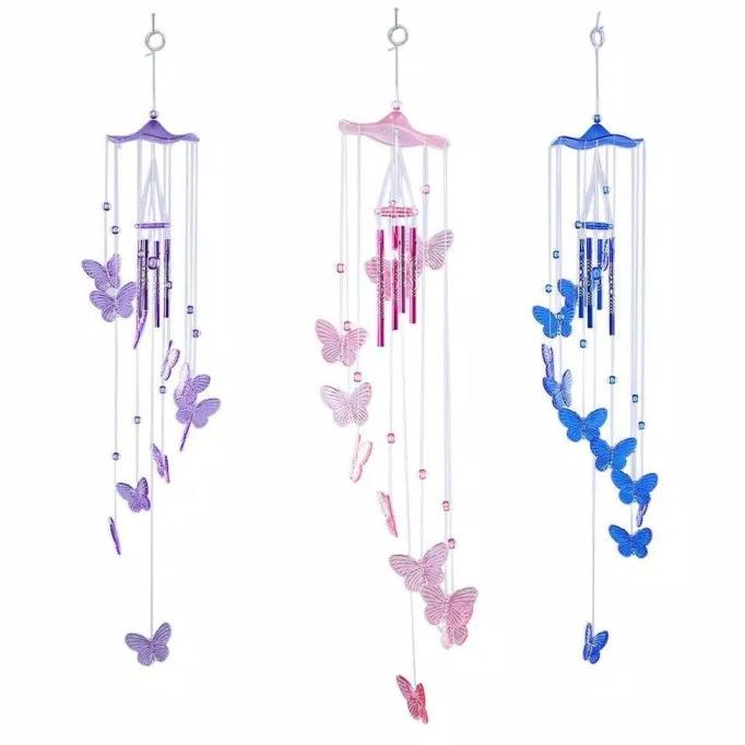 Lonceng Angin 4 Tubes Butterfly Wind Chime Genta Angin Warna