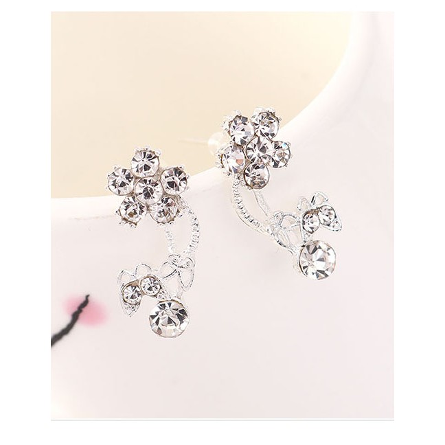 LRC Anting Tusuk Fashion Platinum Diamond Flower Flower Butterfly Earrings Y63188