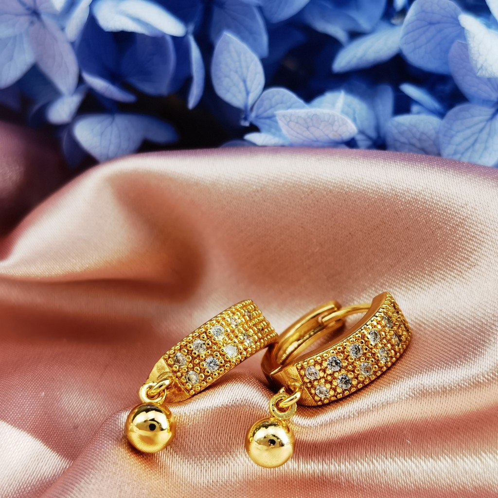 Y139 Anting Wanita Titanium Korea Dewasa Jepit Emas Berlian Anti Karat Anti Luntur-4