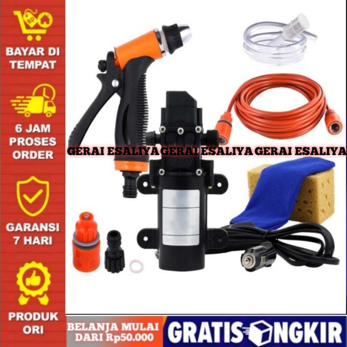 Paket Highpreasure Cuci Mobil Motor Pompa Air 12 V 100 W - Hitam