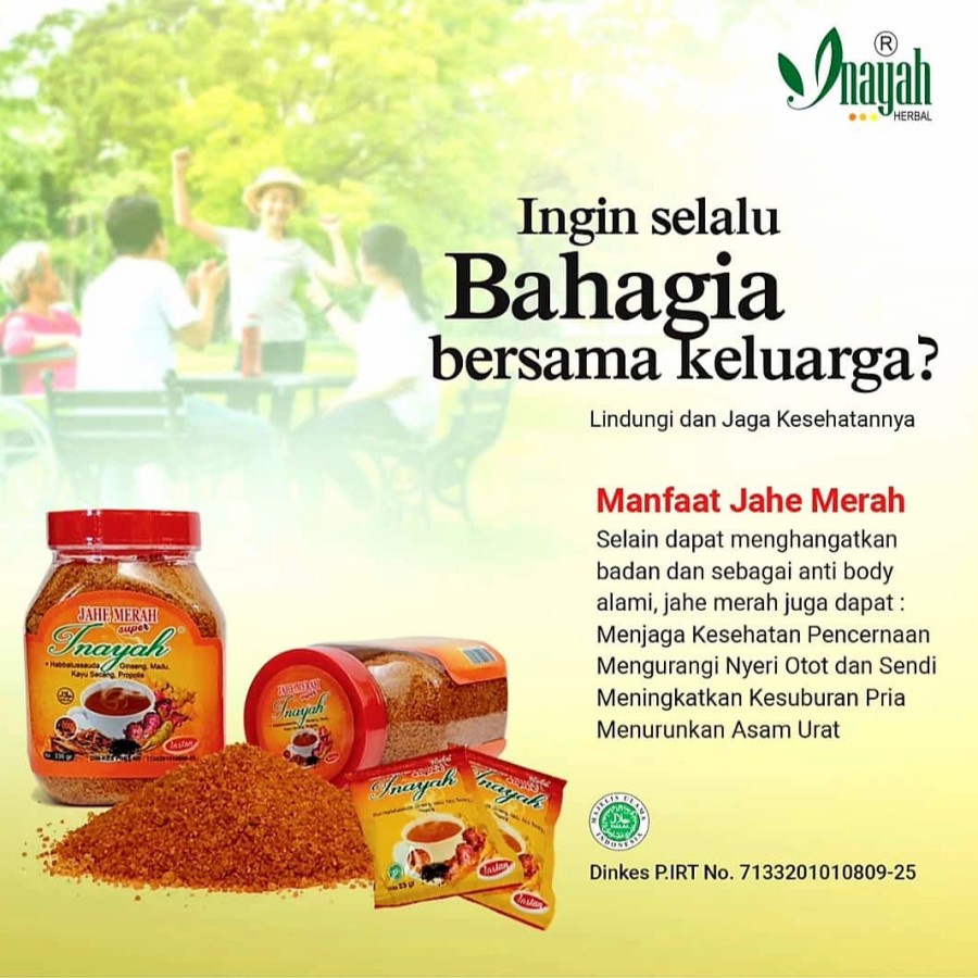 

Jahe Merah Super INAYAH Kemasan Toples 330gr / Plus Habbatussauda - Ginseng - Madu - Kayu Plus Habbatussauda Toples Isi 330 gram