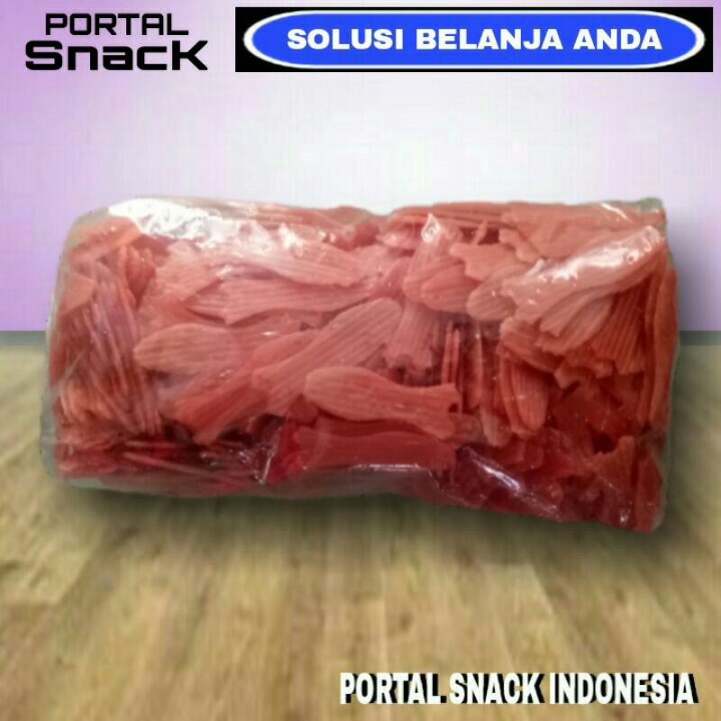 

KERUPUK bentuk ikan merah mentah 250gr/500gr TANPA DIJEMUR