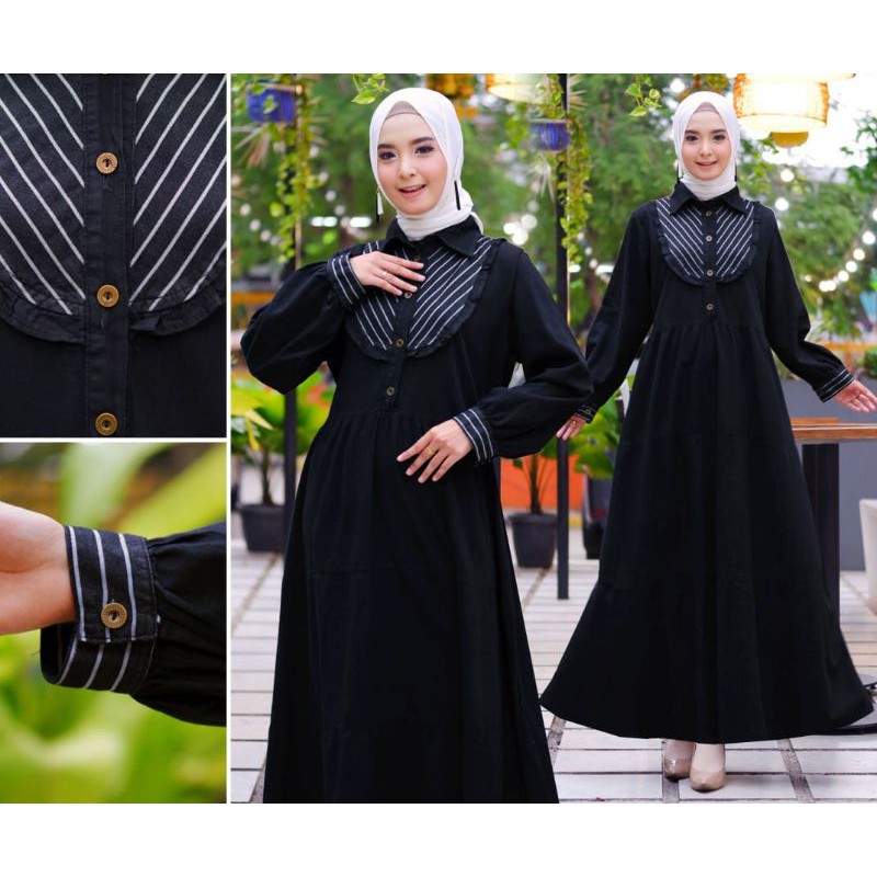 Gamis Undak Kombi Salur Dada Renda Hitam