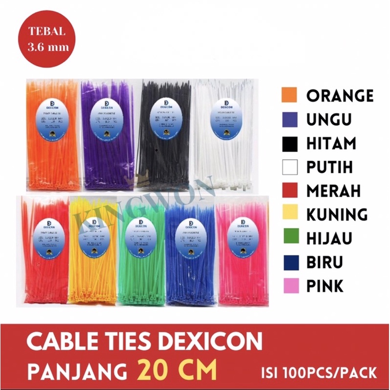 KABEL TIE CABLE TIES 20 cm isi 100 PCS 3.6X200 MM WARNA WARNI