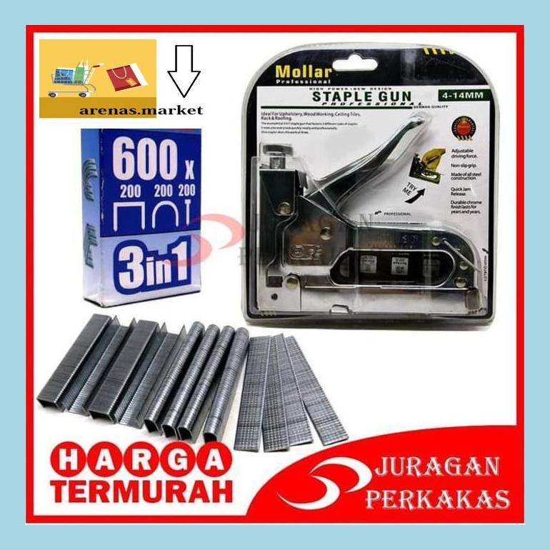 

Arbds05 Paket Mollar 3 Way Staple Gun + Refill Isi Staples Jok Tembak 3 In 1 Enz0Djqil