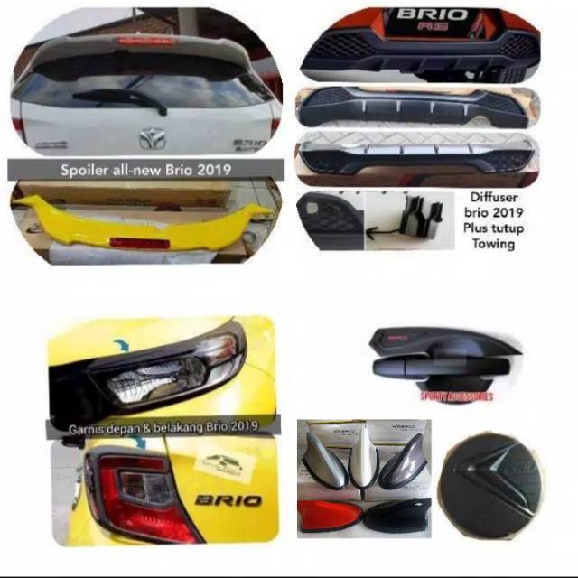 Paket spoiler allnew brio,diffuser,outer handel, tank cover,garnis depan belakang ,antena Brio 2019