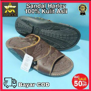Sandal Pria Harley Davidson Slop Coklat Original Kulit Asli Mens Sandals Casual Flip Flop